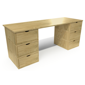 ABC MEUBLES Bureau long en bois 6 tiroirs Cube - - Miel - / - Miel