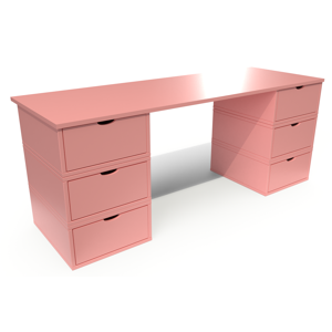 ABC MEUBLES Bureau long en bois 6 tiroirs Cube - - Rose Pastel - / - Rose Pastel
