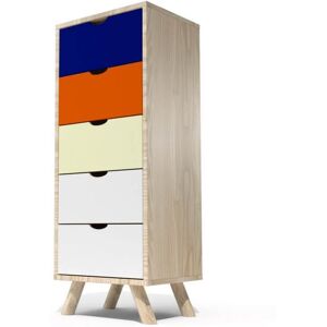 ABC MEUBLES Chiffonnier Scandinave bois 5 tiroirs Viking - - Bleu pétrole, Orange, Ivoire, Blanc - / - Bleu pétrole, Orange, Ivoire, Blanc - Publicité