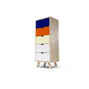 ABC MEUBLES Chiffonnier Scandinave bois 5 tiroirs Viking Bleu petrole Orange Ivoire Blanc