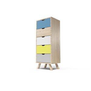 ABC MEUBLES Chiffonnier Scandinave bois 5 tiroirs Viking - - Bleu pastel, Blanc, Jaune, Gris souris - / - Bleu pastel, Blanc, Jaune, Gris souris - Publicité