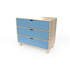 ABC MEUBLES Commode bois 3 tiroirs Cube Vernis naturelBleu Pastel Vernis naturelBleu Pastel