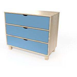 ABC MEUBLES Commode bois 3 tiroirs Cube - - Vernis naturel/Bleu Pastel - / - Vernis naturel/Bleu Pastel - Publicité