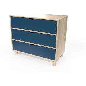 ABC MEUBLES Commode bois 3 tiroirs Cube - - Vernis naturel/Bleu pétrole