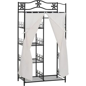 HOMCOM Armoire penderie multi-rangement - 5 étagères - dim. 84L x 42l x 158,5H cm - métal noir motif fleurs 2 rideaux blanc - Publicité