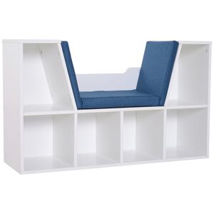 HOMCOM Bibliothèque banc 2 en 1 design contemporain 6 casiers 3 coussins fournis 102L x 30l x 61H cm blanc bleu - Publicité