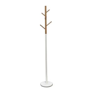 TENDANCE Porte-manteaux 6 pateres en Metal Blanc et Bois vernis H 176 cm