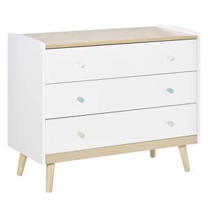 HOMCOM Commode 3 tiroirs design scandinave meuble de rangement chambre MDF blanc aspect chêne clair piètement effilé bois massif de pin - Publicité