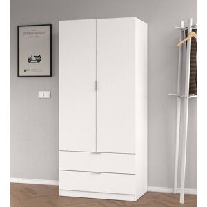 DMORA Vestiaire Burbank, Armoire de chambre avec 2 portes et 2 tiroirs, Meubles de chambre avec tringle a vetements, 81x52h180 cm, Blanc