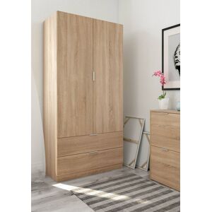 DMORA Vestiaire Burbank, Armoire de chambre avec 2 portes et 2 tiroirs, Meubles de chambre avec tringle a vetements, 81x52h180 cm, Chene