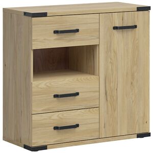 petits meubles Commode 3 tiroirs 1 porte Dako Bois et Noir - Publicité