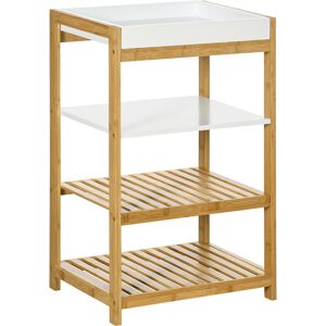 Etagère de rangement 4 niveaux sur pied - 3 étagères, plateau amovible - bois bambou verni MDF blanc