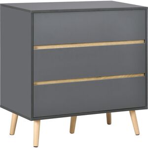 Commode 3 tiroirs design scandinave panneaux particules gris aspect bois clair