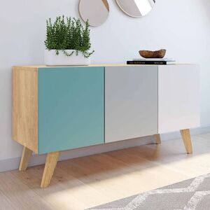 ID MARKET Buffet bas scandinave 113 cm ALICE 3 portes bleu, gris et blanc - Publicité