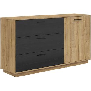 petits meubles Commode 3 tiroirs 1 porte Arava Bois et Noir - Publicité