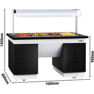 GGM GASTRO - Comptoir buffet chaud DUBLIN - 1600mm - avec bain-marie & roulettes - pour 4x GN 1/1 Noir