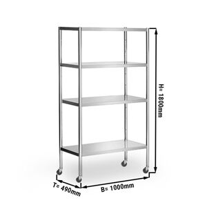 GGM GASTRO - Etagère en inox PREMIUM - 1000x490mm - avec 4 étagères (REGLABLES) - 4 roues incluses