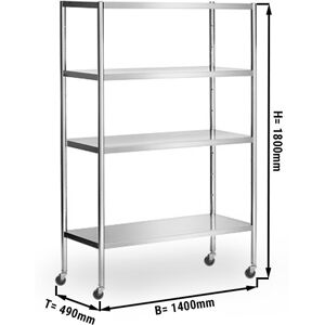 GGM GASTRO - Rayonnage inox fixe PREMIUM 1,4 x 0,5 m - 4 étagères (Réglables) - incl. 4 roulettes