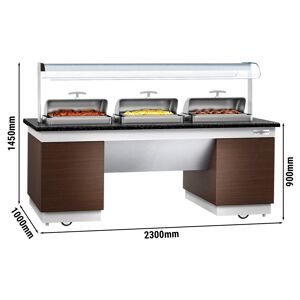 GGM GASTRO - Comptoir buffet DUBLIN - 2300mm - avec 3 chafing dishes & roulettes