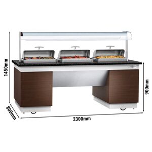 GGM GASTRO - Comptoir buffet - avec 3 chafing dishes & roulettes - 2300mm