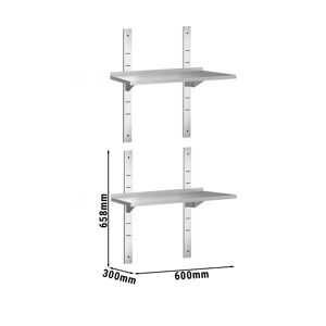 GGM GASTRO - Tablettes murales PREMIUM - 600x300mm - avec 2 étagères