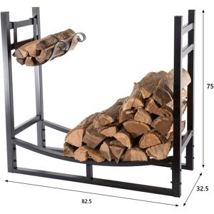 - HMFR-16 Rangement à bois en acier noir 82.5X33X75CM, rack pour bois de chauffage, range-bûches