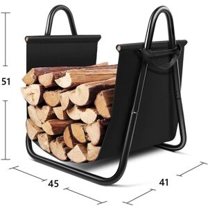 - HMFR-10 Rangement à bois en acier et textile noir 46X41X51CM, panier pour bois de chauffage, range-bûches