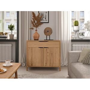 BOBOCHIC Commode SOLENE chêne massif 95 cm 2 portes 1 tiroir Marron clair - Publicité