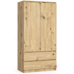 Armoire Akord S90 Chêne Artisan 90 cm 2 portes 2 tiroirs façade Chêne Artisan 4 étagères 90x51x180 cm - Publicité