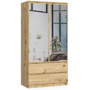 Armoire AKORD S90 avec miroir Chêne Artisan 90 cm 2 portes 2 tiroirs façade Chêne Artisan 4 étagères 90x51x180 cm - Publicité