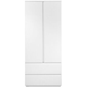 Armoire 2 portes 2 tiroirs blanc- L80 x H191 x P55 cm - Blanc - Calicosy - Publicité