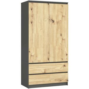 Armoire Akord S90 Gris Graphite 90 cm 2 portes 2 tiroirs façade Chêne Artisan 4 étagères 90x51x180 cm - Publicité