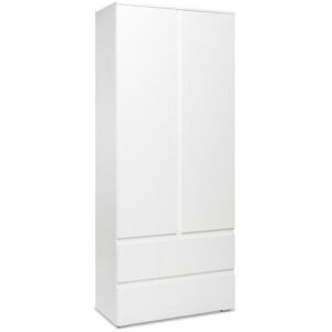 Armoire chambre adulte IMAGE 7 - Décor blanc - 2 portes + 2 tiroirs - L80 x H191 x P40 cm - Publicité