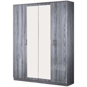 LES TENDANCES Armoire de chambre 4 portes battantes bois chêne grisé Nikoza 116cm - Publicité