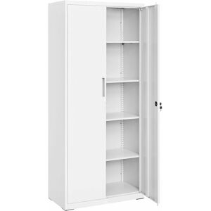 Songmics - Meuble de Rangement Bureau, en Acier, Placard, avec 5 Étagères, Doubles Portes, Serrure, Armoire à Outils, Étagères Réglables, pour Garage, Bureau, Blanc Grisâtre - Publicité