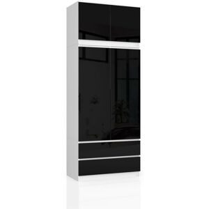 Armoire avec surmeuble AKORD S90 Blanche 90 cm 2 portes 2 tiroirs façade Noir Brillant 6 étagères 90x35x234 cm - Publicité