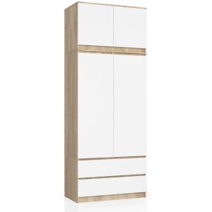 Armoire avec surmeuble Akord S90 Chêne Sonoma 90 cm 2 portes 2 tiroirs façade Blanche 6 étagères 90x35x234 cm - Publicité