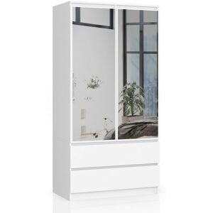 Armoire Akord S90 avec miroir Blanche 90 cm 2 portes 2 tiroirs façade Blanche 4 étagères 90x51x180 cm - Publicité