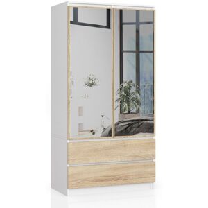 Armoire Akord S90 avec miroir Blanche 90 cm 2 portes 2 tiroirs façade Chêne Sonoma 4 étagères 90x51x180 cm - Publicité