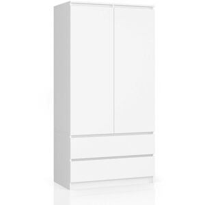 Armoire Akord S90 Blanche 90 cm 2 portes 2 tiroirs façade Blanche 4 étagères 90x51x180 cm - Publicité