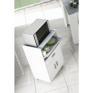 CAESAROO Armoire micro-ondes 92 cm Blanc Matt et Ciment avec deux portes et un tiroir Blanc - Publicité