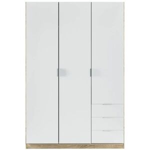 PEGANE Armoire nina 3 portes et 3 tiroirs L121 x H180 cm - Blanc / Bois - Blanc / Bois - Publicité