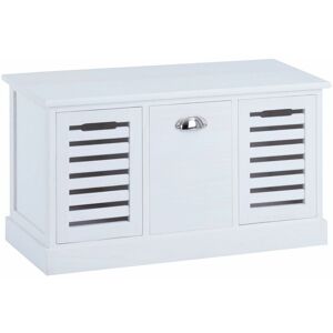Idimex - Banc de rangement trient meuble bas coffre et 3 caisses de rangement, en mdf et bois de paulownia blanc - Blanc - Publicité