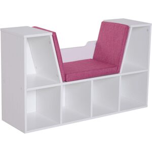 Homcom - Bibliothèque banc 2 en 1 design contemporain 6 casiers 3 coussins fournis 102L x 30l x 61H cm blanc rose - Rose - Publicité