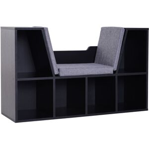 HOMCOM Bibliothèque banc 2 en 1 design contemporain 6 casiers 3 coussins fournis 102L x 30l x 61H cm noir gris - Noir - Publicité