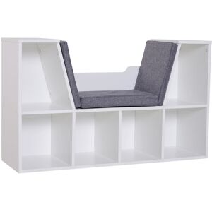 HOMCOM Bibliothèque banc 2 en 1 design contemporain 6 casiers 3 coussins fournis 102L x 30l x 61H cm blanc gris chiné - Gris - Publicité