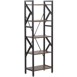 Bibliothèque Étagère Design Effet Bois Foncé et Noir avec 5 Compartiments Ouverts Meuble de Rangement pour Salon au Style Industriel Beliani - Publicité