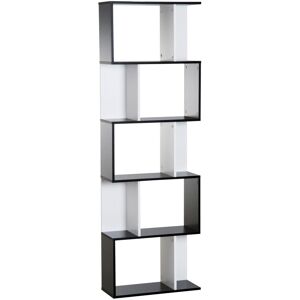 HOMCOM Bibliothèque étagère meuble de rangement design contemporain en S 5 étagères 60L x 24l x 185H cm noir blanc - Noir - Publicité