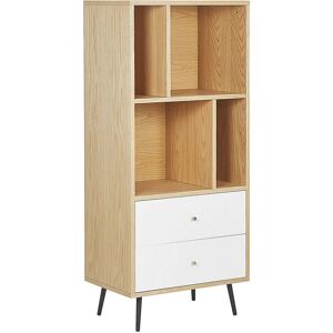 Beliani - Bibliothèque Etagère Effet Bois Clair avec 2 Tiroirs Spacieux Blancs Solution Rangement Idéale pour Salon ou Chambre Scandinave - Publicité