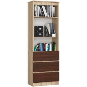 Bibliothèque de bureau AKORD R60 Chêne Sonoma 60 cm 3 tiroirs façade Wengé 3 étagères 60x35x180 cm - Publicité